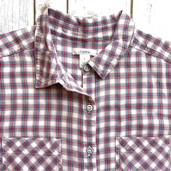 Caslon Nordstrom Red Plaid Button Down Top Size S Small - Picture 2 of 3